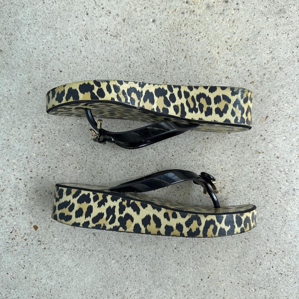 Leopard Print Platform Flip Flops - image 5